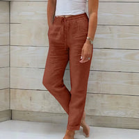 Norah™-Hose aus Baumwollleinen mit Verstellbarem Bund – Apricot