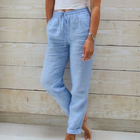 Norah™-Hose aus Baumwollleinen mit Verstellbarem Bund – Blau