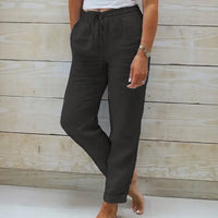 Norah™-Hose aus Baumwollleinen mit Verstellbarem Bund – Schwarz