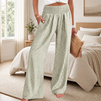 Sommer™ Hose aus Baumwoll-Leinen mit Karomuster – Olivgrün