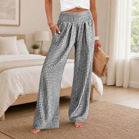 Sommer™ Hose aus Baumwoll-Leinen mit Karomuster – Schwarz