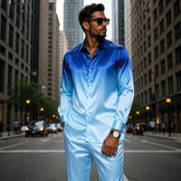 Signature™ Set mit seidig weichem, edlem Satin Gefühl – Blau mit Weißem Farbverlauf