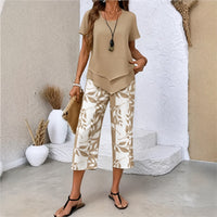 Nativ™ Set mit Lagenbluse und gemusterter Capri Hose – Beige