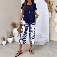 Nativ™ Set mit Lagenbluse und gemusterter Capri Hose – Dunkelblau