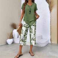 Nativ™ Set mit Lagenbluse und gemusterter Capri Hose – Olivgrün