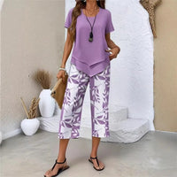 Nativ™ Set mit Lagenbluse und gemusterter Capri Hose – Hellviolett