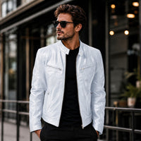 Yakuza™ Jacke aus Premium Leder mit Minimalistischem, Zeitlosem Design – Weiß