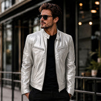 Yakuza™ Jacke aus Premium Leder mit Minimalistischem, Zeitlosem Design – Silber
