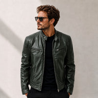 Yakuza™ Jacke aus Premium Leder mit Minimalistischem, Zeitlosem Design – Dunkelgrün
