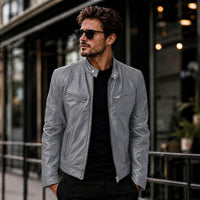 Yakuza™ Jacke aus Premium Leder mit Minimalistischem, Zeitlosem Design – Grau