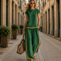 Lissara™-Set mit Minimalistischer Bluse und Einer Hose mit Figurbetonenden Schnitten – Grün