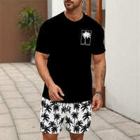 Bali™ Set Mit Exklusiven Prints und Modernem Stil – Schwarz mit weißen Shorts mit Palmen