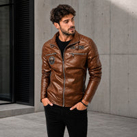 Vorreiter™ Premium Lederjacke mit Stehkragen – Braun
