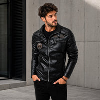 Vorreiter™ Premium Lederjacke mit Stehkragen – Schwarz