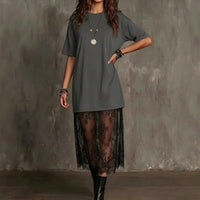 Lorient™ Maxikleid mit Transparentem Spitzenrock – Grau