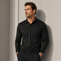 Salvatore™ Langarm-Poloshirt aus Premium-Atmungsaktivem Strick – Schwarz