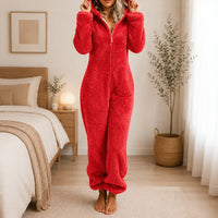 Mila™ Overall aus Kuschelplüsch mit Kapuze – Rot