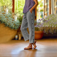 Ella™ Cropped-Hose aus Baumwoll-Leinen mit Eleganten Seitlichen Knöpfen – Grau