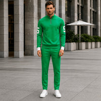 Alexander™ Set mit Stehkragen-Shirt mit Reißverschluss und Minimalistischer Hose – Grün