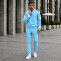 Alexander™ Set mit Stehkragen-Shirt mit Reißverschluss und Minimalistischer Hose – Hellblau