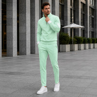 Alexander™ Set mit Stehkragen-Shirt mit Reißverschluss und Minimalistischer Hose – Hellgrün