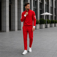 Alexander™ Set mit Stehkragen-Shirt mit Reißverschluss und Minimalistischer Hose – Rot