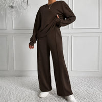Estelle™ Premium-Sweatshirt-Set mit Palazzo-Hose – Braun