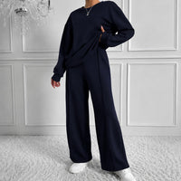 Estelle™ Premium-Sweatshirt-Set mit Palazzo-Hose – Dunkelblau