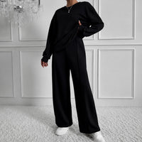 Estelle™ Premium-Sweatshirt-Set mit Palazzo-Hose – Schwarz
