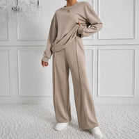 Estelle™ Premium-Sweatshirt-Set mit Palazzo-Hose – Khaki