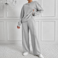 Estelle™ Premium-Sweatshirt-Set mit Palazzo-Hose – Hellgrau