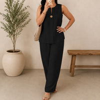 Lucienne™ Set mit Bluse mit Frontausschnitt und Palazzo-Hose – Schwarz