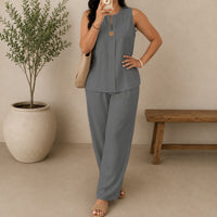 Lucienne™ Set mit Bluse mit Frontausschnitt und Palazzo-Hose – Grau