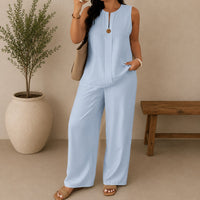 Lucienne™ Set mit Bluse mit Frontausschnitt und Palazzo-Hose – Blau