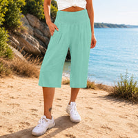 Rosetta™ Culotte aus Baumwoll-Leinen mit Elegantem Kräuselbund – Hellgrün