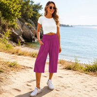 Rosetta™ Culotte aus Baumwoll-Leinen mit Elegantem Kräuselbund – Rosa
