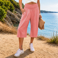 Rosetta™ Culotte aus Baumwoll-Leinen mit Elegantem Kräuselbund – Hellrosa