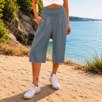 Rosetta™ Culotte aus Baumwoll-Leinen mit Elegantem Kräuselbund – Grau