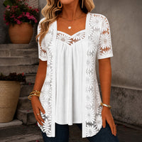 Nadia™ Bluse aus Leinenmischgewebe mit Lagenlook und Spitze – Weiß