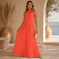 Sicilia™ Maxikleid mit Eleganten Plisseefalten und Locker Fallender Passform – Orange