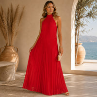 Sicilia™ Maxikleid mit Eleganten Plisseefalten und Locker Fallender Passform – Rot