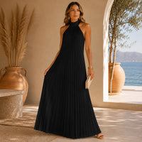 Sicilia™ Maxikleid mit Eleganten Plisseefalten und Locker Fallender Passform – Schwarz