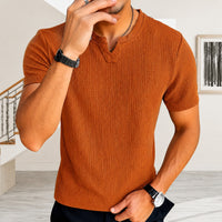 Matthias™ T-Shirt aus Strukturierter Baumwollstrickware im Old-Money-Stil – Orange