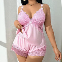 Amara™ Babydoll-Set Mit Top Und Shorts Mit Spitzenbesatz – Rosa