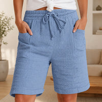 Shorts Svea™ mit Strukturierter Baumwolle und Hohem Bund – Blau