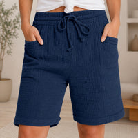 Shorts Svea™ mit Strukturierter Baumwolle und Hohem Bund – Dunkelblau