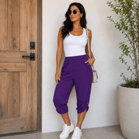 Caprihose Norina™ mit elastischem Bund, Zierknöpfen und verstellbarem Saum – Lila