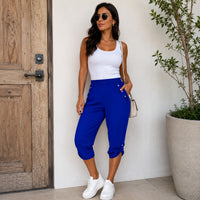 Caprihose Norina™ mit elastischem Bund, Zierknöpfen und verstellbarem Saum – Blau