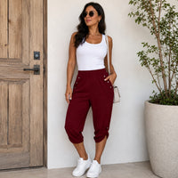 Caprihose Norina™ mit elastischem Bund, Zierknöpfen und verstellbarem Saum – Rot
