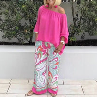 Azzura™ Set Mit Schulterfreiem Oberteil Und Bedruckter Palazzo-Hose – Rosa